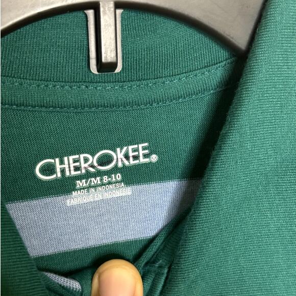 CHEROKEE YOUTH GREEN AND GRAY STRIPES SHORT SLEEVE POLO SHIRT SIZE MEDIUM 8-10 - Picture 4 of 7